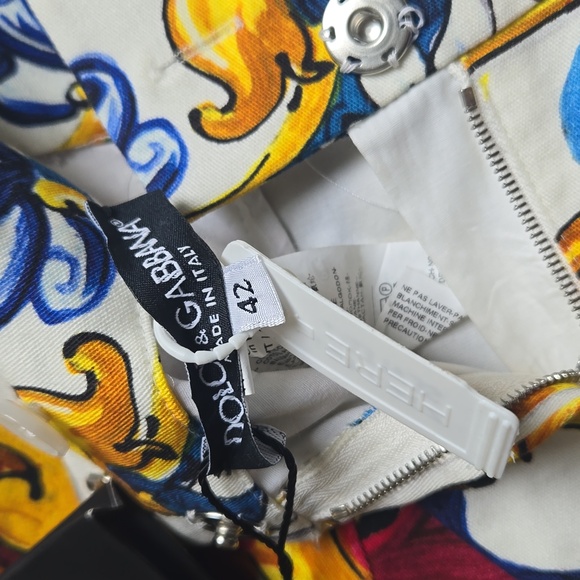 Dolce & Gabanna Women Poplin Shorts Cream Orange Blue Print-Size 42M - Picture 8 of 12